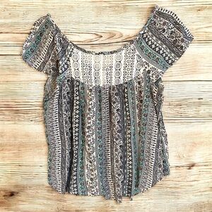 No Boundaries Junior Tie Back Boho Lace Top Size L 11-13 Multicolor